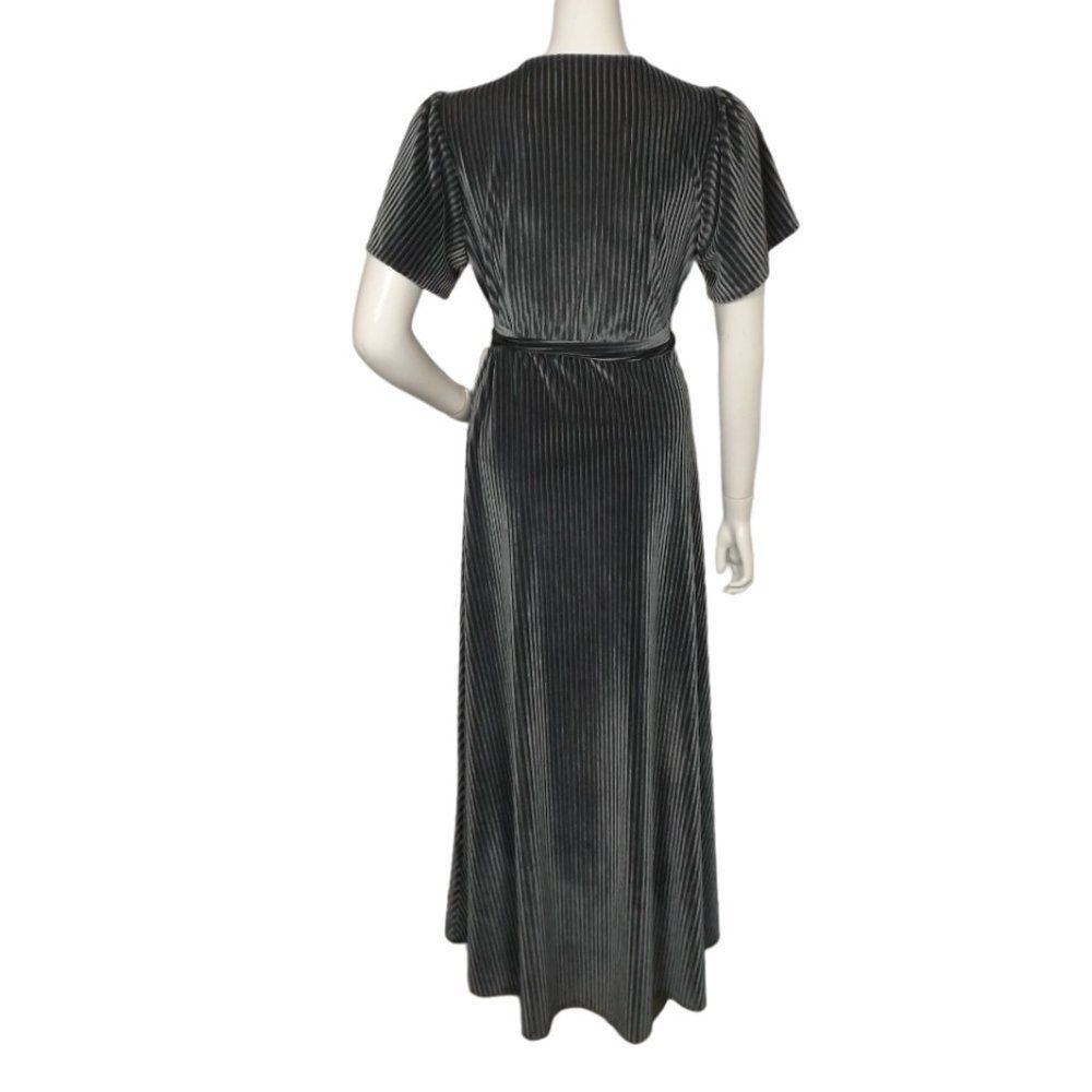 BALTIC BORN Maxi Dress, L, Grey Ribbed Velvet, short sleeves, True Wrap - Picture 4 of 11